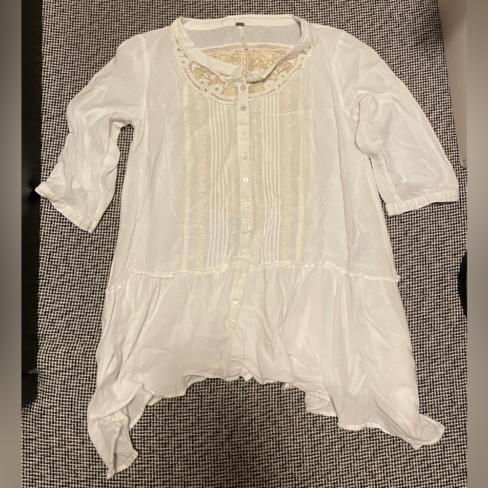 Free People White Blouse with Lace Detail